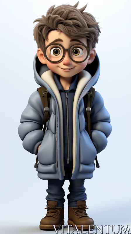 AI ART Detailed Cartoon Child Character with Glasses and Jacket