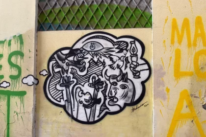 Abstract Graffiti Art Display on Marrakech Street Wall Free Stock Photo