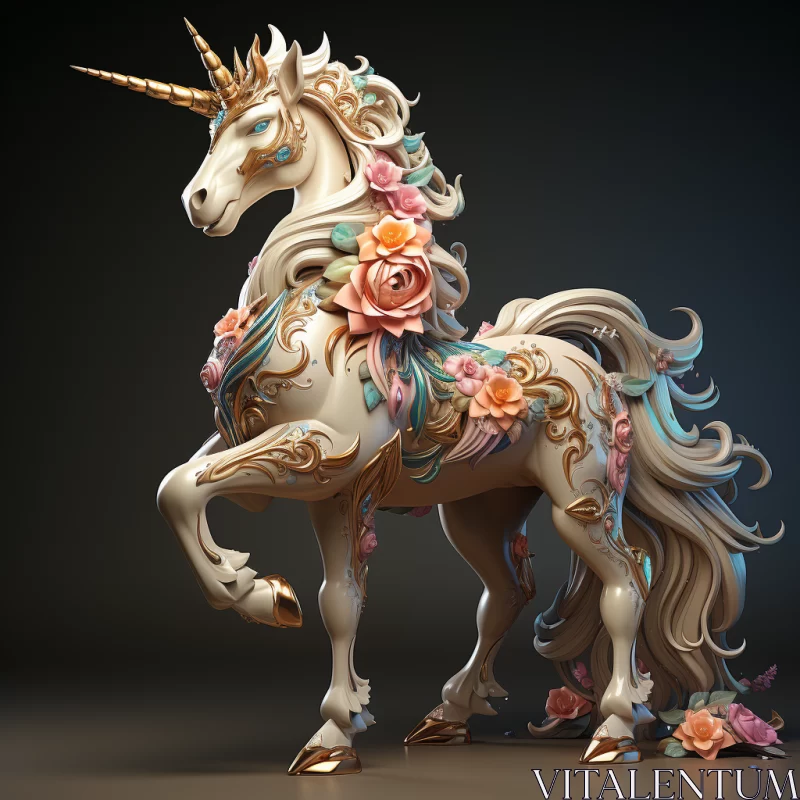 Exquisite 3D Rendering of a Floral Unicorn AI Image