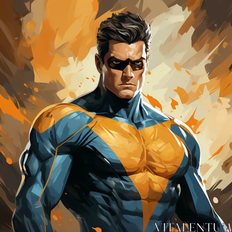 Realistic Portrait of a Blue and Yellow Superhero AI Image