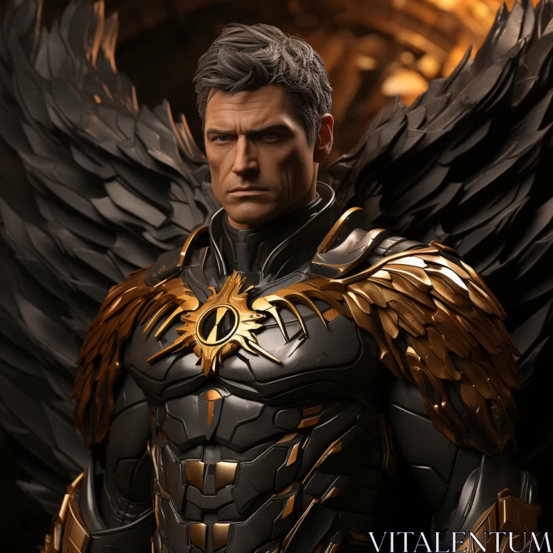 Golden Winged Hero in a Dark Suit - A Cinematic Portrayal AI Image