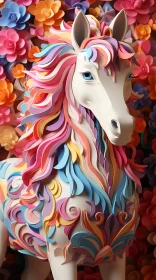 Colorful Paper Horse Statue: A Dreamlike Artistic Installation AI Image