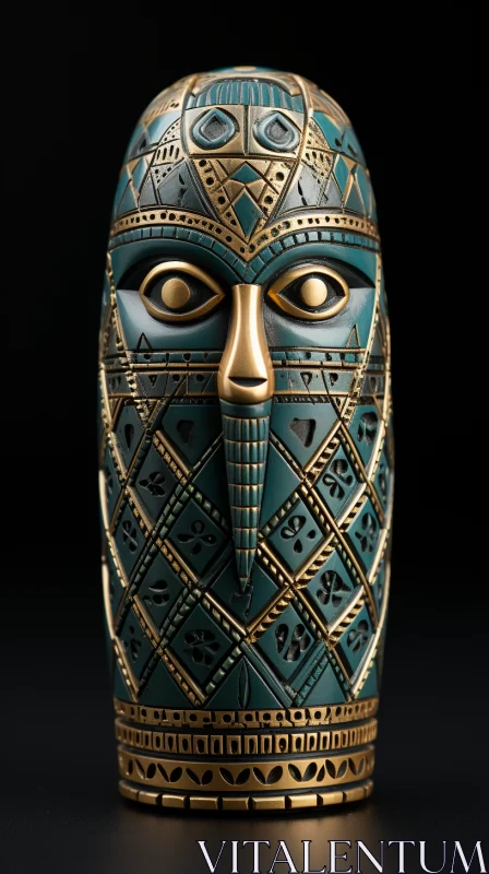 Intricate Blue and Gold Mask with Detailed Compositions AI Image