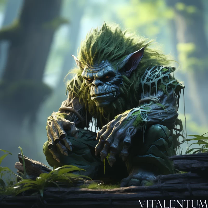Green Forest Creature: An Edgy Caricature AI Image