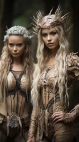 Fantasy Meets Nature: Two Women in Enchanting Attire Amidst a Forest