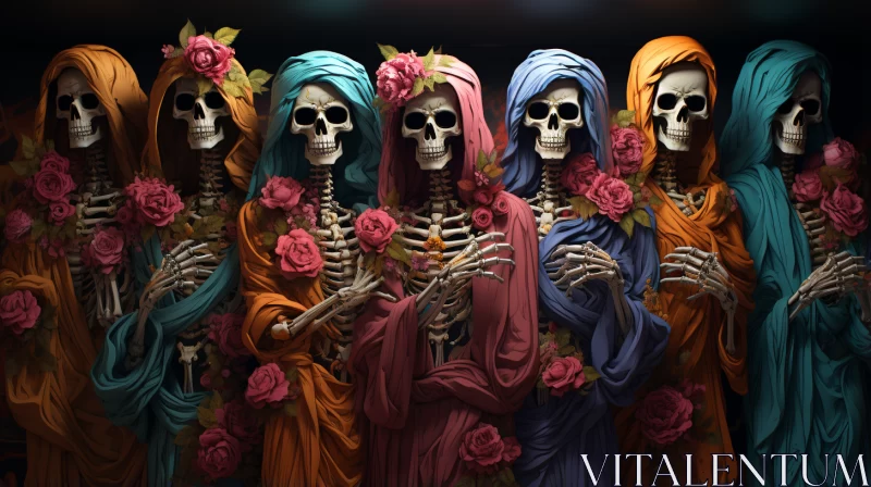 Colorful Skeletons in a Reimagined Religious Artwork AI Image