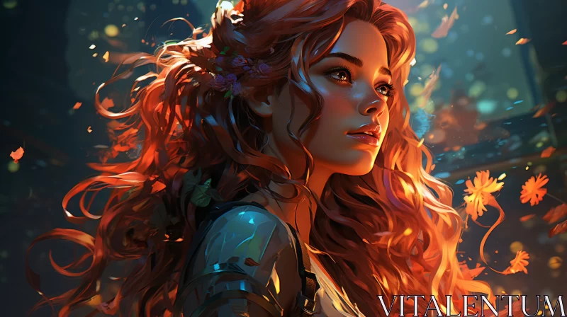 Enchanting Fantasy Art: Woman in Autumn Dress AI Image