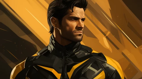 Intriguing Superhero Portrait in Black and Yellow AI Image