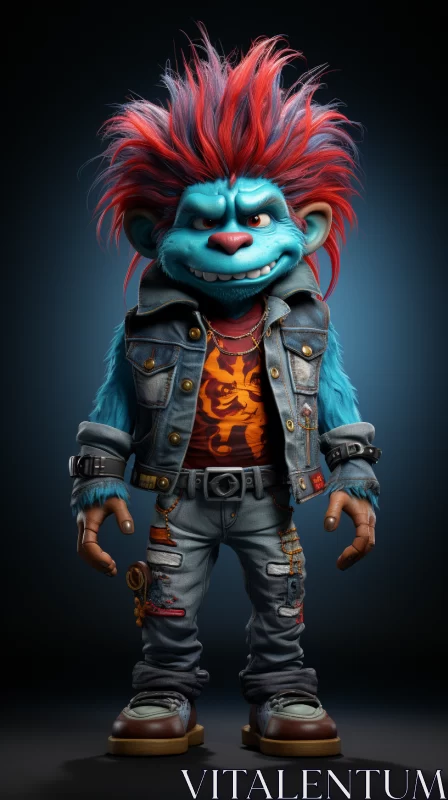Animated Fantasy Character in Distressed Denim Jacket AI Image