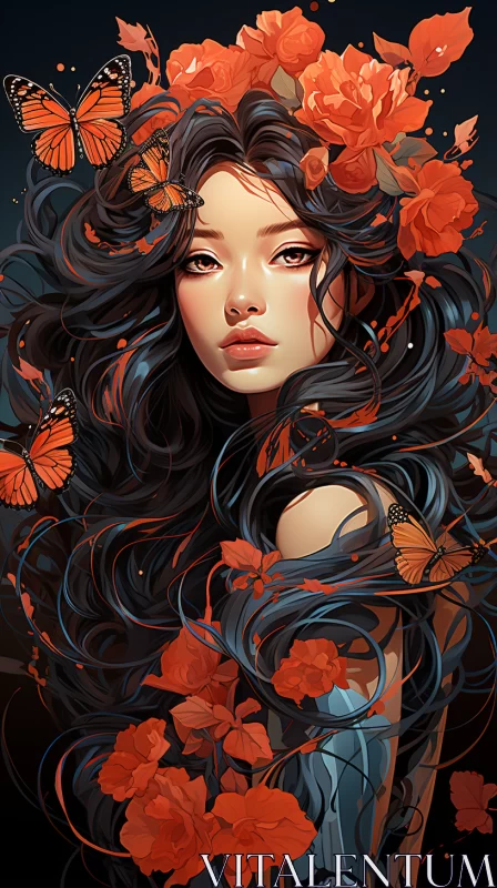 Artistic Illustrations of Women with Butterflies and Flowers AI Image