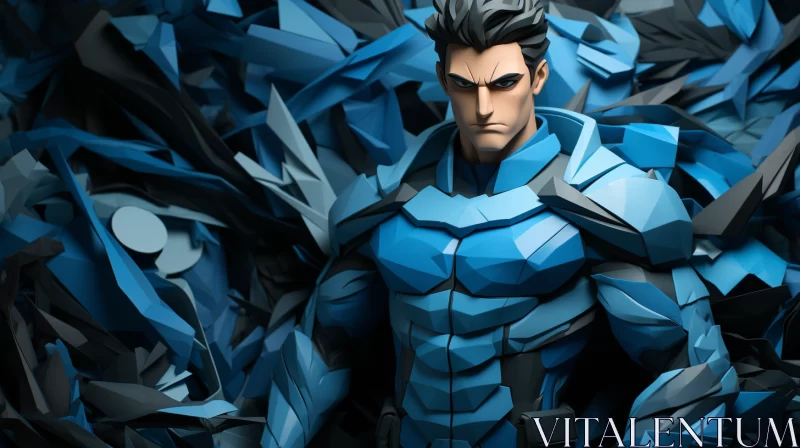 AI ART Blue Superhero Amidst Azure Pieces: An Anime-Inspired Artwork