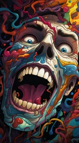 Colorful Skull and Grotesque Caricature: A Dance of Macabre AI Image