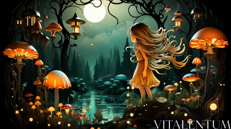Moonlit Forest Fairy: A Childlike Illustration AI Image