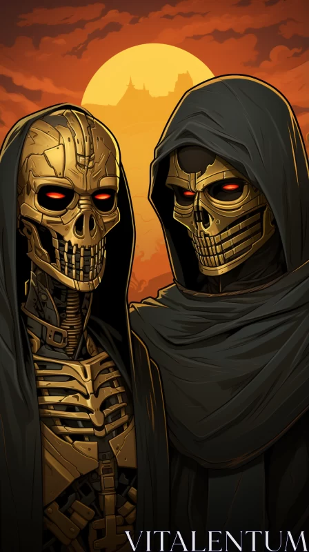 Sunset Skeletons - A Fusion of Futuristic and Medieval Art AI Image