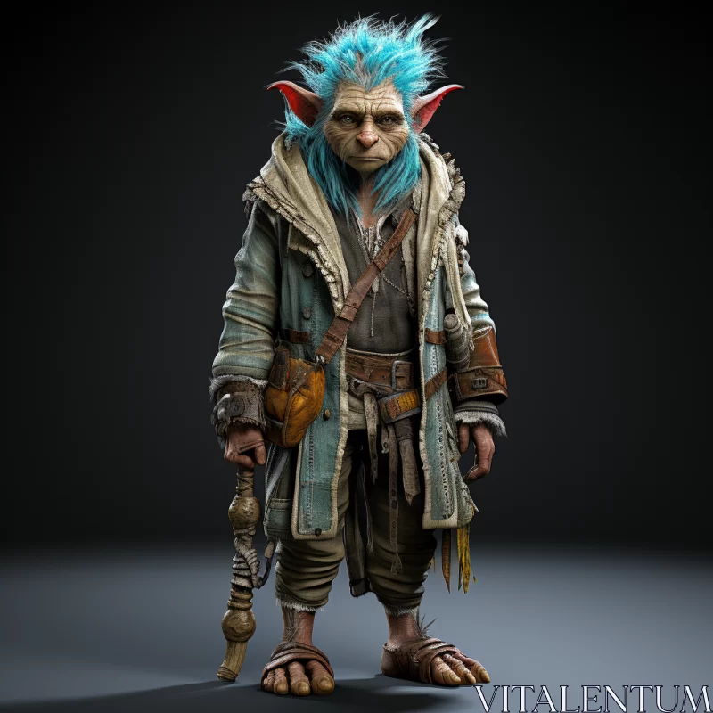 Stylized Blue-Haired Character in Adventure Setting AI Image