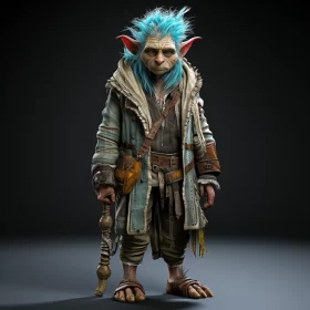 Stylized Blue-Haired Character in Adventure Setting