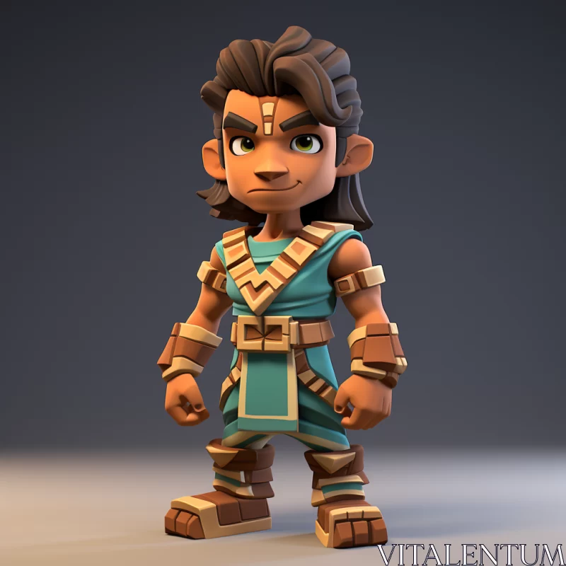 Low Poly Indian Cartoon Character in Cyan and Bronze AI Image