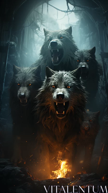 Dark Wolves Rebirth: A Bold Digital Illustration AI Image