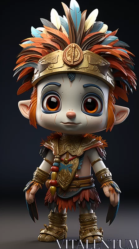 Adorable 3D Toy Character with Feathered Hair and Green Eyes AI Image