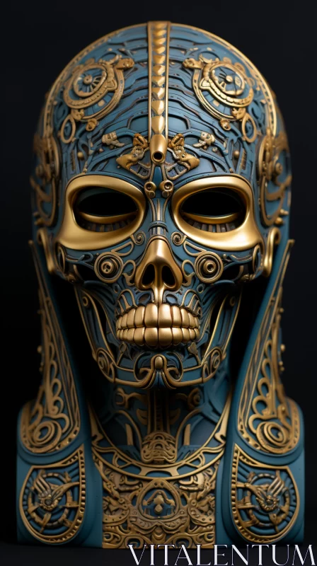 Blue and Gold Skull: A Glimpse into a Dystopian Future AI Image