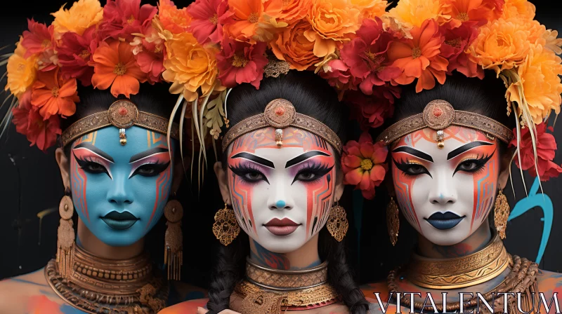Intricate Body-Painting on Women: A Fusion of Dystopian and Ancient Chinese Art AI Image
