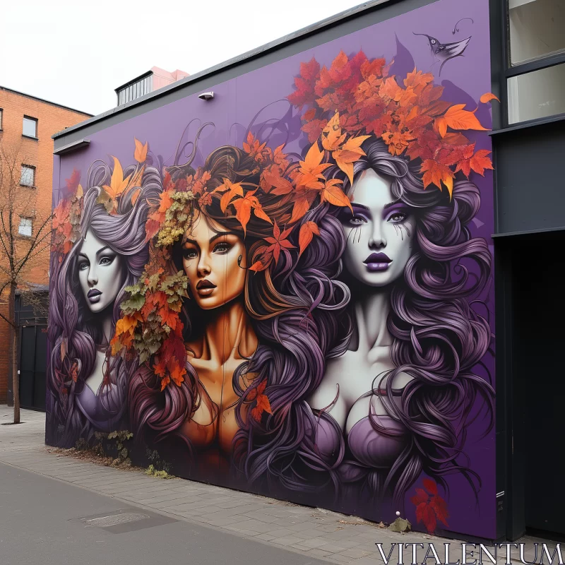 AI ART Enigmatic Mural of Women Amidst Leafy Vines
