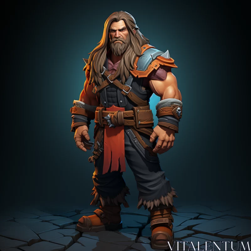 Heroic Male Character in Armor - Fantasy Cartoon Illustration AI Image