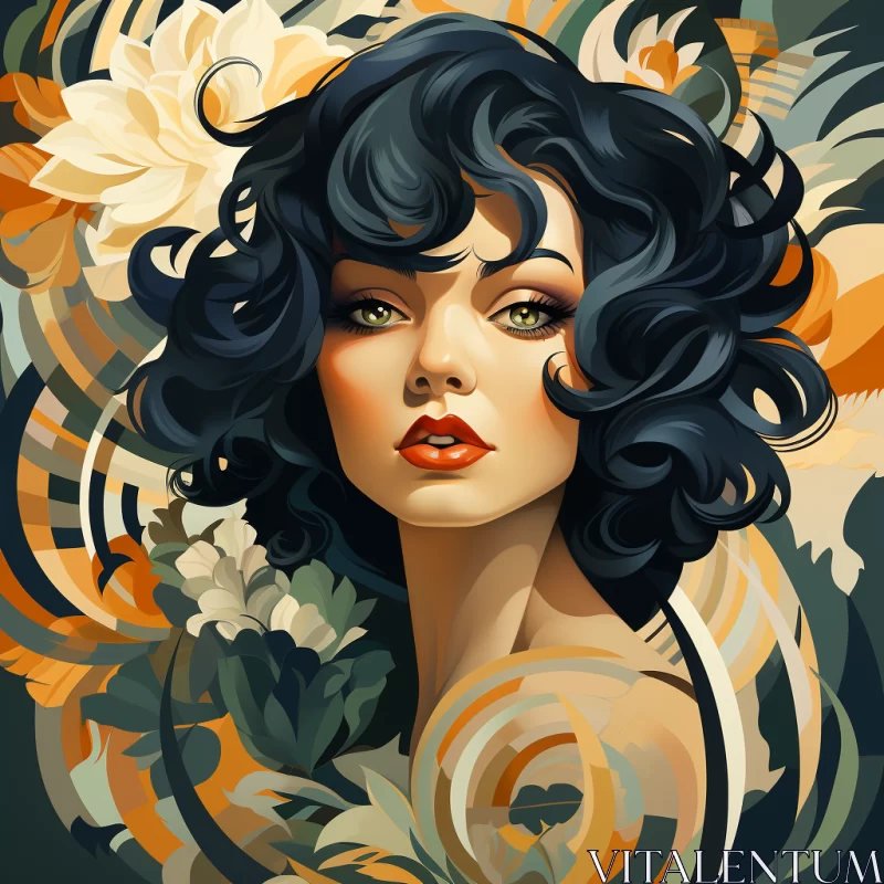 Artistic Portrait of a Woman with Exotic Floral Elements AI Image