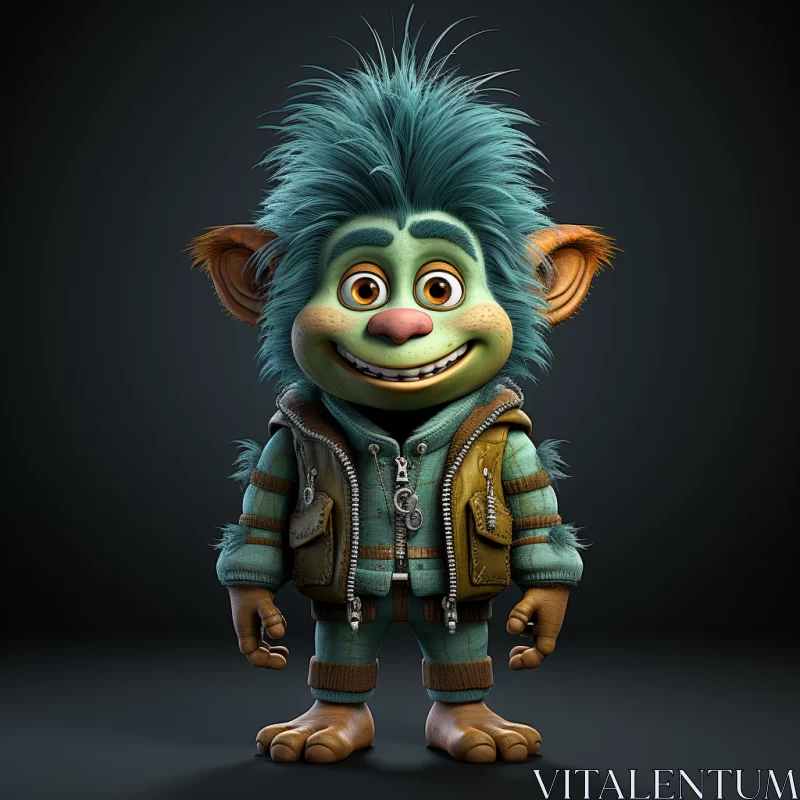 Colorful Blue Troll Character with Detailed Textures AI Image