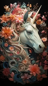 Enchanting Unicorn amidst Blossoms: A Detailed Portrayal AI Image