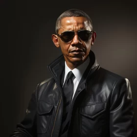 Barack Obama - The Charismatic Leader in Leather Jacket and Sunglasses AI Image