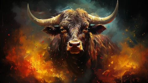 Fiery Bull - A Dark and Aggressive Soviet-Inspired Illustration AI Image