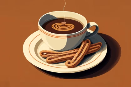 Intricate Coffee Illustration in Striped Mid-Century Style AI Image