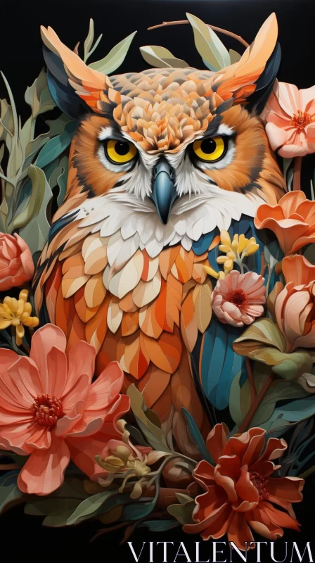AI ART Intricate Owl and Floral Artwork in Warm Hues