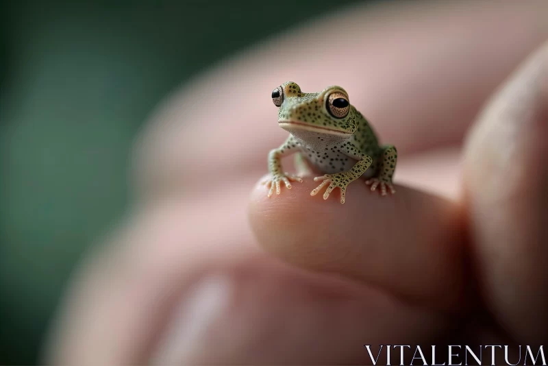AI ART Charming Image of a Small Green Frog on a Fingertip
