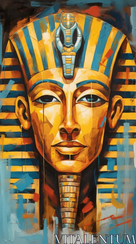 Egyptian Pharaoh Artwork: A Fusion of Amber and Azure AI Image