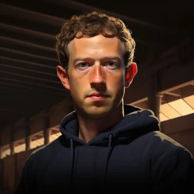 Pensive Facebook Founder Portrayed in Contemporary Realism AI Image