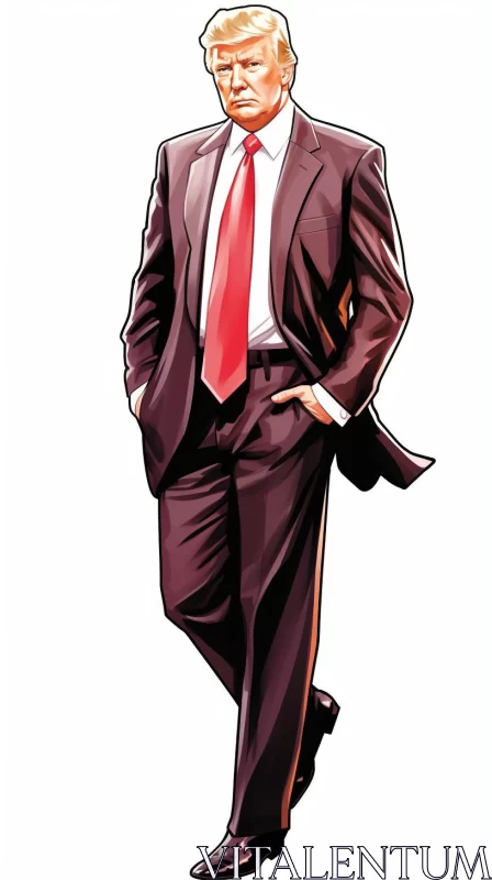 Stylized 2D Game Art Portrait of Donald Trump in Suit and Tie AI Image