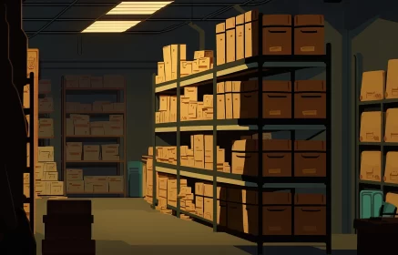 Anime-Style Warehouse Illustration: A Study in Light and Shadow