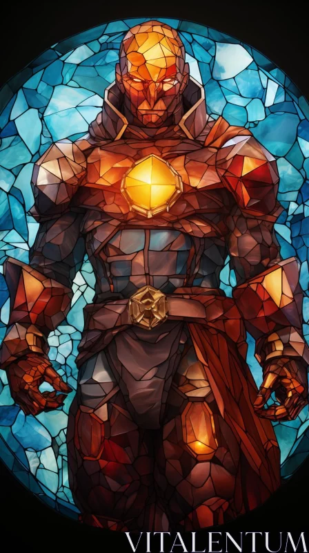Armored Knight in Stained Glass Artwork AI Image
