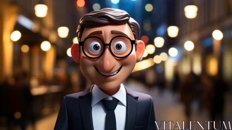 Cartoon Businessman in City - A Joyful Urban Portrait AI Image
