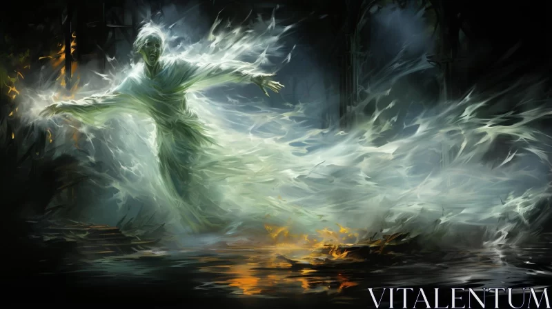 Ghostly Figure Emerging from Dark Waters - Mystic Imagery AI Image