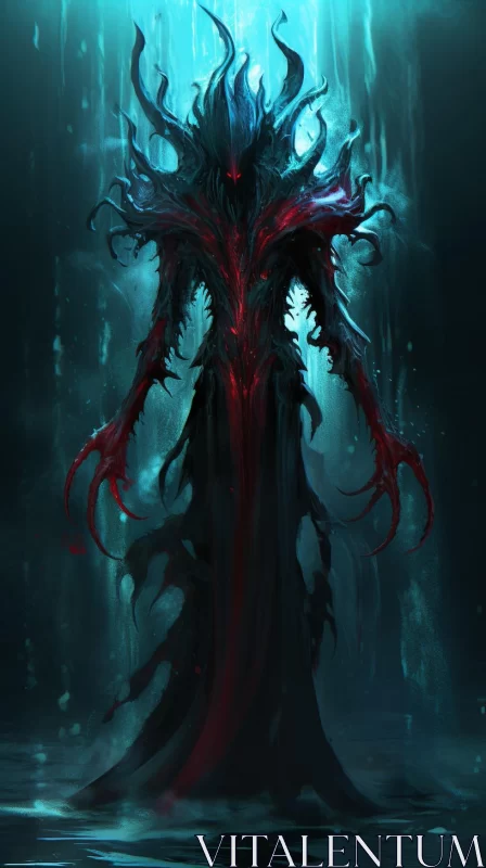 Mist Formed Demon in Dark Cyan and Red - Mushroomcore Art AI Image