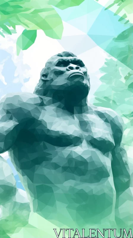 Mysterious Blue Gorilla in Low Poly Art AI Image