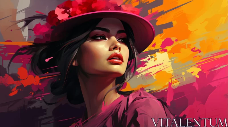 Stylized Realism Portraiture of a Woman in Bright Pink Hat AI Image