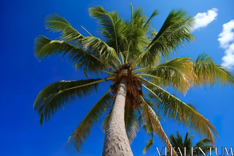 AI ART Tall Palm Tree Against Blue Sky - Nature Inspired Imagery