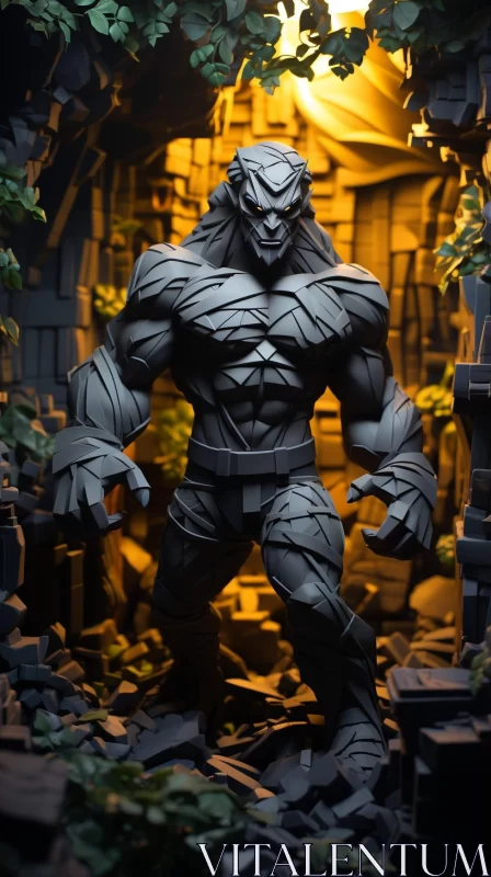 'Wonder Man' Manticore Statue in Shadowy Cave AI Image