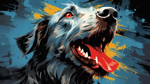 Captivating Canine Artwork: Dog with Open Mouth in Blue Splatter