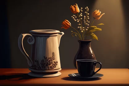 Classic Still Life: Porcelain Vase and Coffee Cup