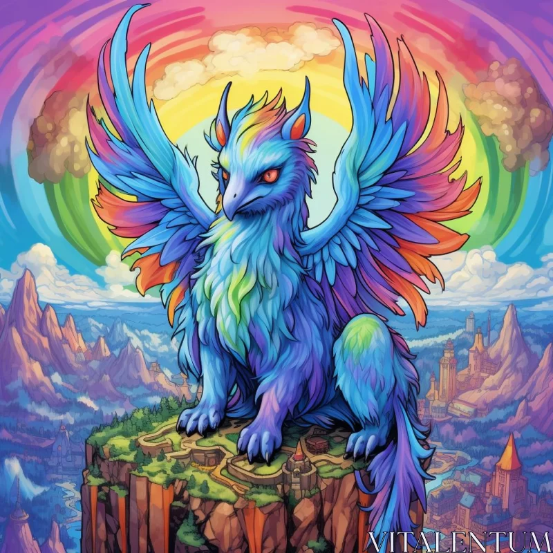 Colorful Fairy and Bird with Rainbow Dragon Artwork AI Image